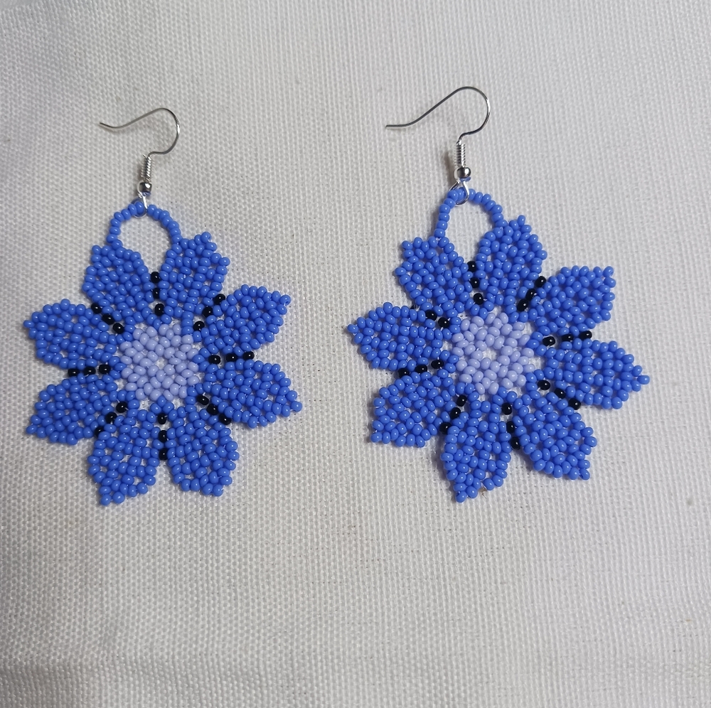 Handmade Blue Floral Beaded Earrings